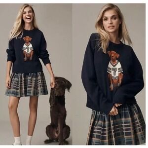 Anthropologie Dog Lovers Chunky Knit Sweater Western Cowgirl Sporty Girl NWT